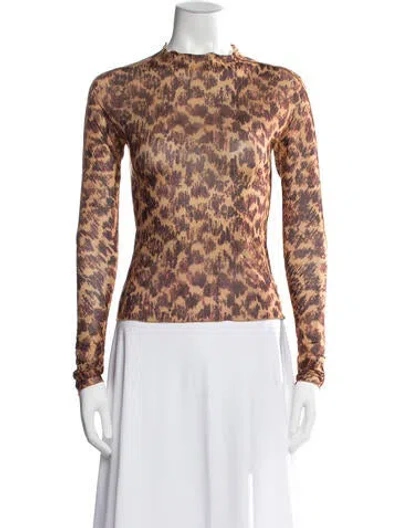 Pre-owned Knwls Animal Print Mock Neck Top In Brown