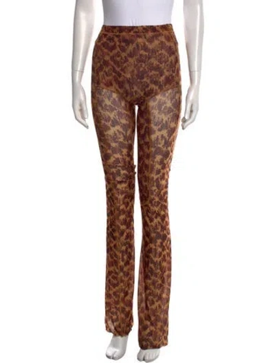 Pre-owned Knwls Animal Print Wide Leg Pants In Gold