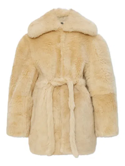 Knwls Baby Tie-waist Shearling Coat In Neutral