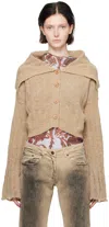 Knwls Beige Lettuce Edge Cardigan In Melange Beige