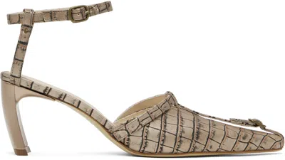 Knwls Beige Serpent Mules In Beige Croc