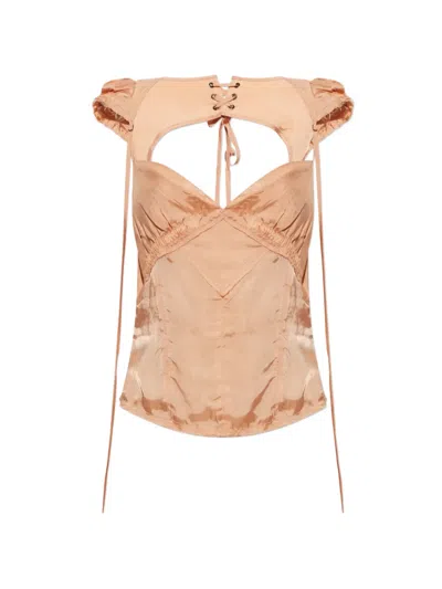 Knwls Beth Lace-up Top In Neutral
