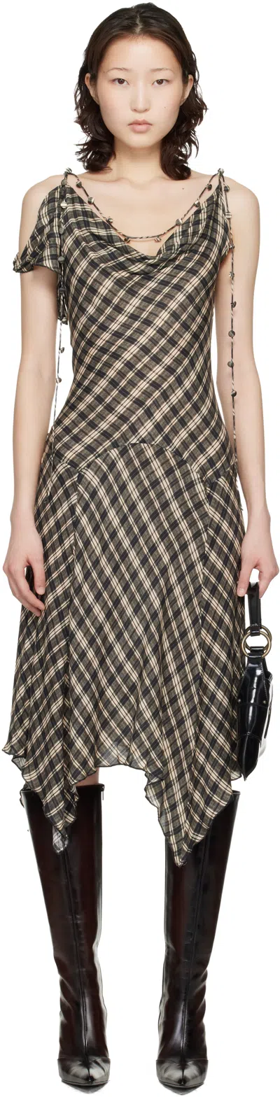 Knwls Black & Off-white Tess Midi Dress In Green