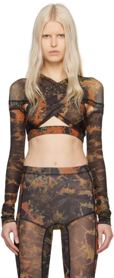 Knwls Black & Orange Anti Cross Over Blouse In Acid Flame