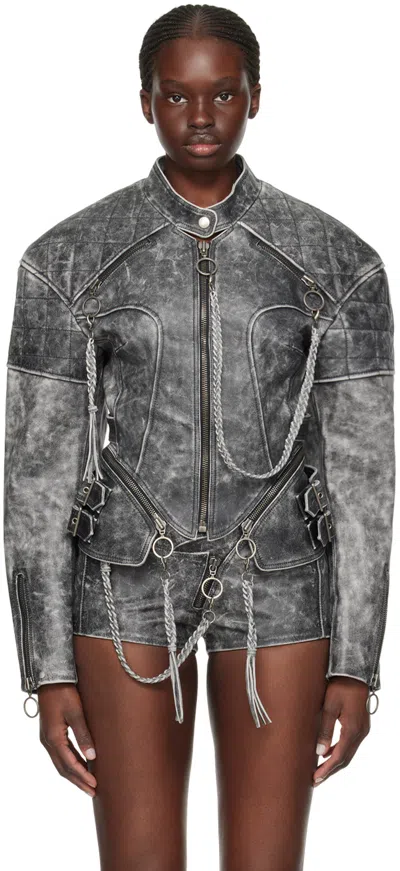 Knwls Black Nihil Leather Jacket In Moto Black