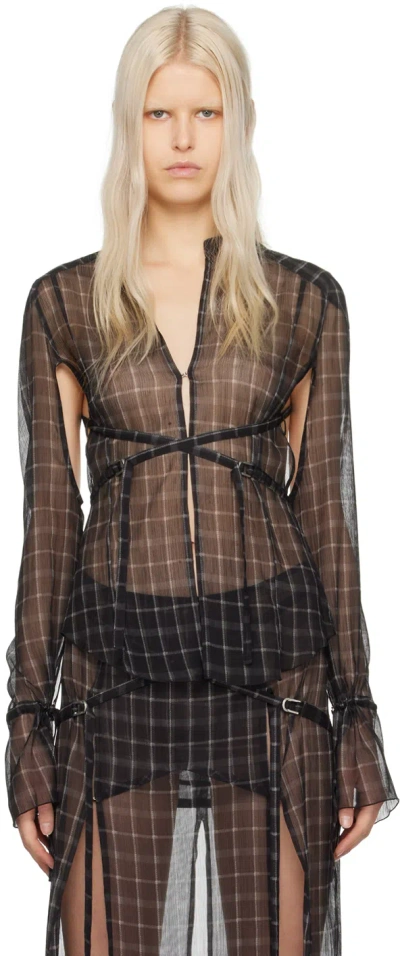 Knwls Modular Cut-out Sheer Shirt In Moto Check Black
