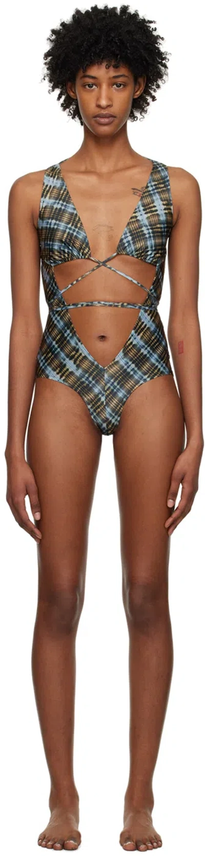 Knwls Blue & Tan Amber One-piece In Bleach Plaid