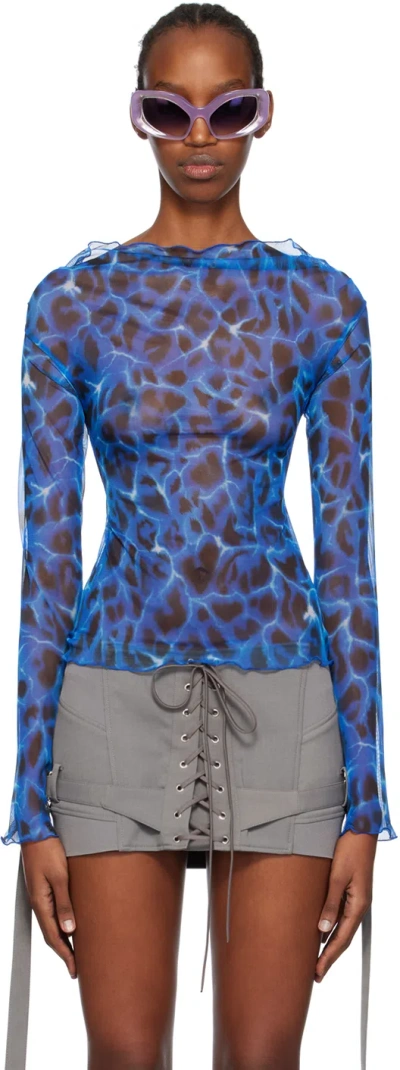 Knwls Blue Clavicle Blouse In Aqua Leo