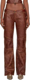 Knwls Brown Claw Leather Trousers In Brown