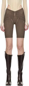 Knwls Low Waisted Over Dyed Jersey Shorts. In Brown