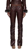 Knwls Brown Smocked Straight Leg Leather Trousers In Brown