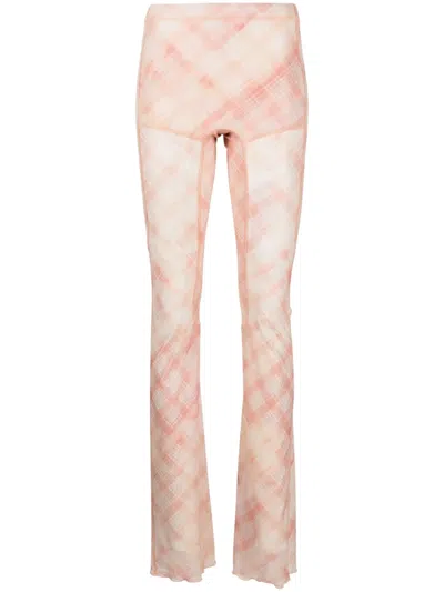 KNWLS CHECK-PRINT SEMI-SHEER TROUSERS