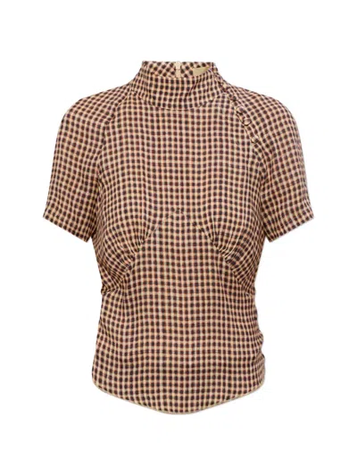 Knwls Check Short-sleeve Top In Brown