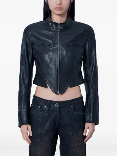 Knwls Claw Cropped Leather Jacket In Black