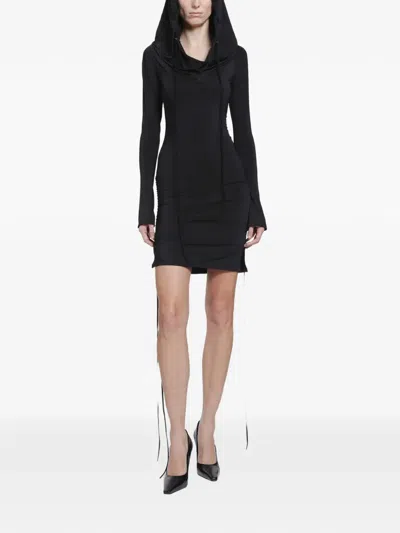 Knwls Cu Ruched Hooded Mini Dress In 블랙