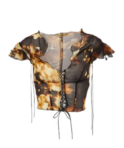 Knwls Cutout Silk-blend Top In Brown