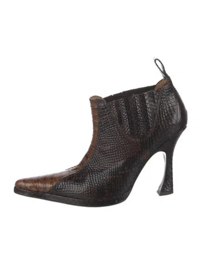 Pre-owned Knwls Embossed Leather Animal Print Boots In Brown