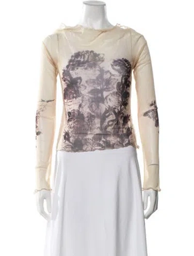 Pre-owned Knwls Floral Print Crew Neck Top In White