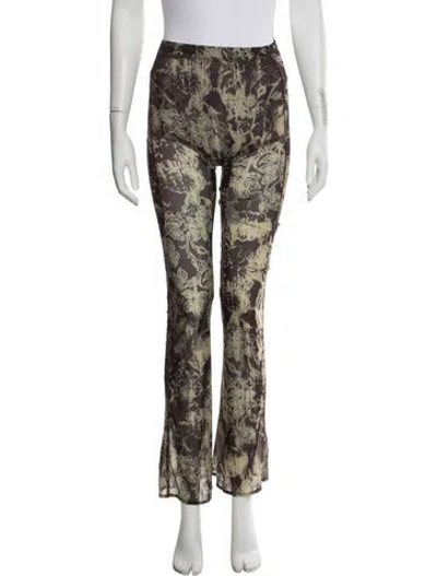 Pre-owned Knwls Floral Print Flared Pants In Green