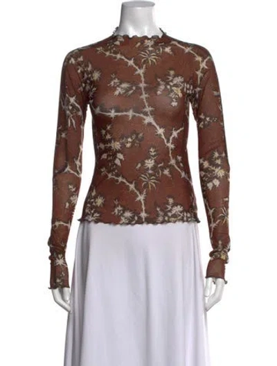 Pre-owned Knwls Floral Print Mock Neck Top In Brown