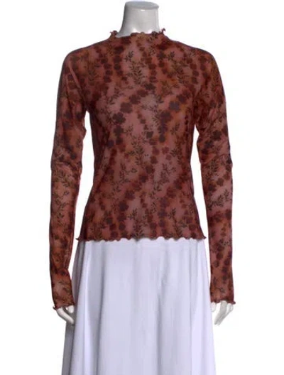 Pre-owned Knwls Floral Print Mock Neck Top In Brown