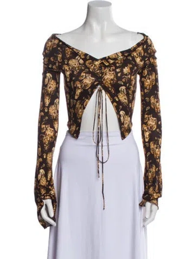 Pre-owned Knwls Floral Print Off-the-shoulder Crop Top In Multi