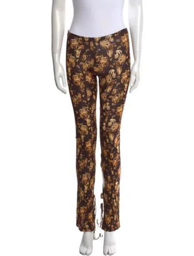 Pre-owned Knwls Floral Print Skinny Leg Pants In Brown
