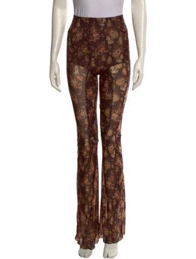 Pre-owned Knwls Floral Print Straight Leg Pants In Brown