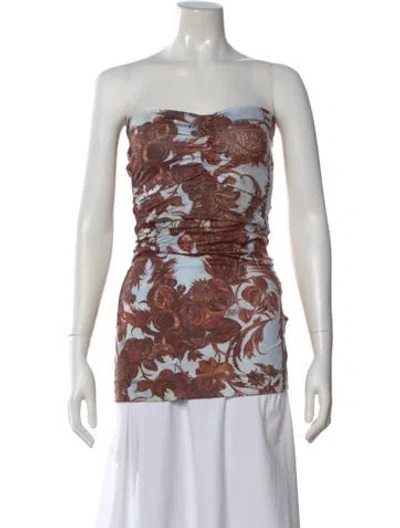 Pre-owned Knwls Floral Print Strapless Top In Brown