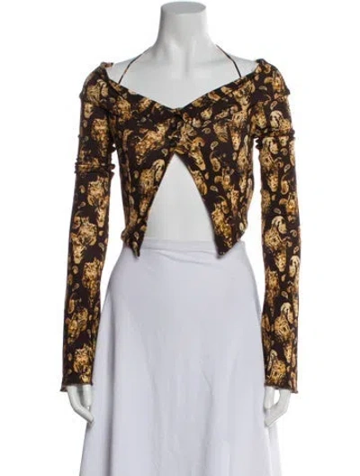 Pre-owned Knwls Floral Print V-neck Crop Top In Multi