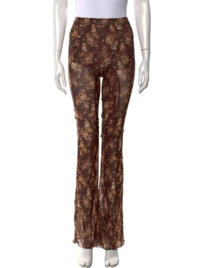 Pre-owned Knwls Floral Print Wide Leg Pants In Brown