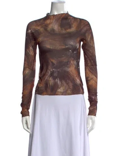 Pre-owned Knwls Graphic Print Mock Neck Top In Brown/neutrals