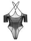 Knwls Short Sleeve Leotard With Neck Straps In Grey