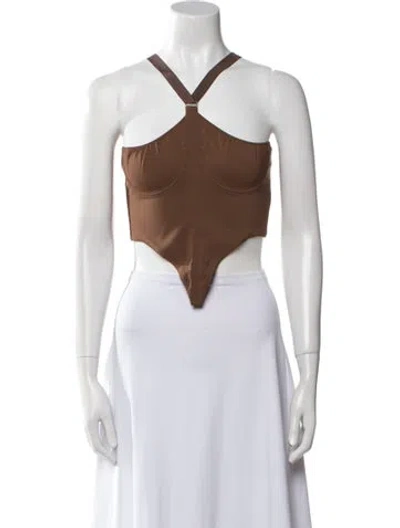 Pre-owned Knwls Halterneck Sleeveless Crop Top In Brown