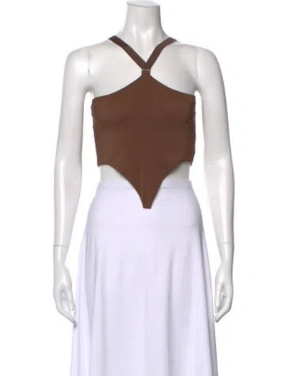 Pre-owned Knwls Halterneck Sleeveless Crop Top In Brown
