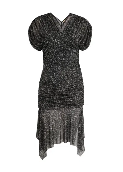 Knwls Joan Printed Ruched Stretch-tulle Dress In Black