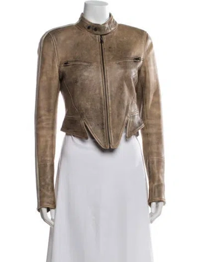 Pre-owned Knwls Lamb Leather Biker Jacket In Neutrals