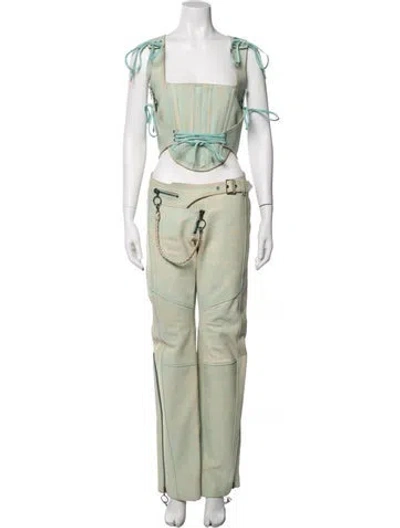 Pre-owned Knwls Leather Printed Pant Set In Green