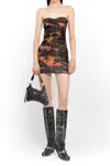 Knwls Black Skinn Acid Flame-print Mini Dress In Red