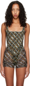 Knwls Multicolor Asymmetric Corset In Bleach Plaid