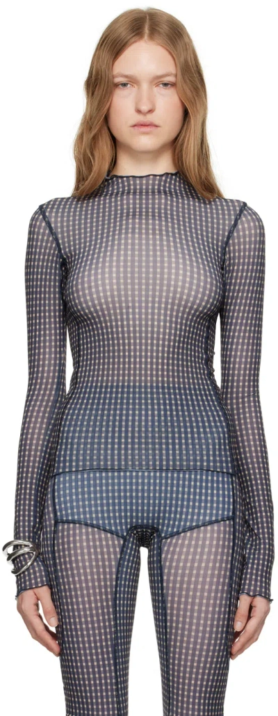 Knwls Navy Halcyon Long Sleeve T-shirt In Mini Check