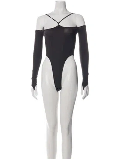 Pre-owned Knwls Off-the-shoulder Long Sleeve Bodysuit In Black