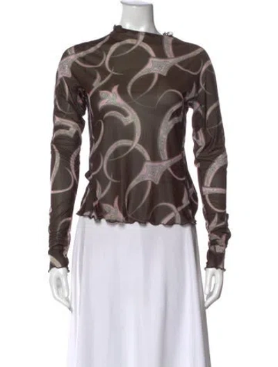 Pre-owned Knwls Paisley Print Mock Neck Top In Brown
