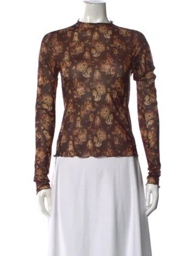 Pre-owned Knwls Paisley Print Mock Neck Top In Brown