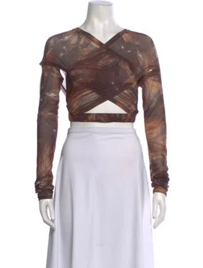 Pre-owned Knwls Patterned V-neck Crop Top In Multi