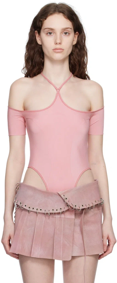 Knwls Halterneck Mesh Bodysuit In Pink