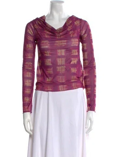 Pre-owned Knwls Plaid Print Cowl Neck Top In Purple