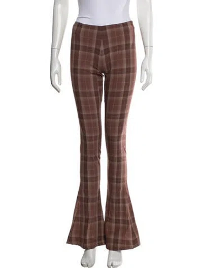 Pre-owned Knwls Plaid Print Flared Pants In Brown