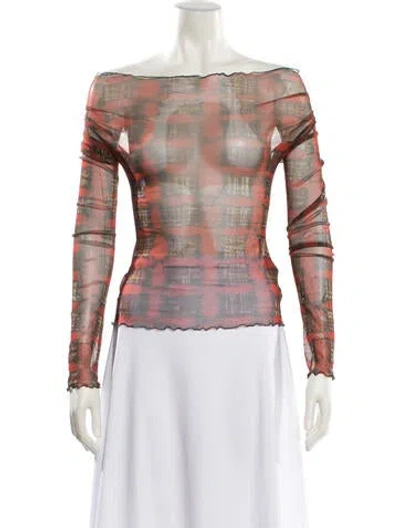 Pre-owned Knwls Plaid Print Off-the-shoulder Top In Multi