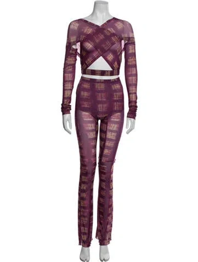 Pre-owned Knwls Plaid Print Pant Set In Purple